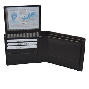 <b>Men's</b> Genuine Leather Bifold <b>Wallet</b> Slim Fold Design <b>Black</b> Minimalist Style Daily Use Open Closure Slim Design Money Card Holder - Product Image 5