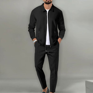 Men's gray zipper <b>tracksuit</b> Full sleeve casual <b>tracksuit</b> Breathable <b>polyester</b> <b>tracksuit</b> Solid color autumn <b>tracksuit</b> - Product Image 3