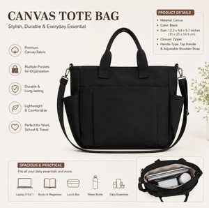 Bolsa de Mano de Lona Bordada Marrón Vintage, Bolso de Hombro con Cremallera de Gran Capacidad para Mujer, con Bolsa Adicional para Compras y Viajes - Product Image 4