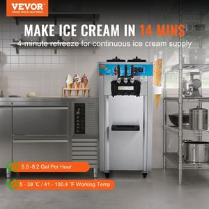 1800W macchina per gelato commerciale 3-Flavor Freestanding Soft Serve Maker 2X5,5 l acciaio inossidabile cilindri LED pannello Auto - Product Image 2