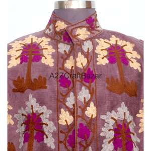 Veste Cotrise brodée à la main, col mandarin, design vintage, écologique, séchage rapide, respirante, doublure en coton, printemps automne - Product Image 3