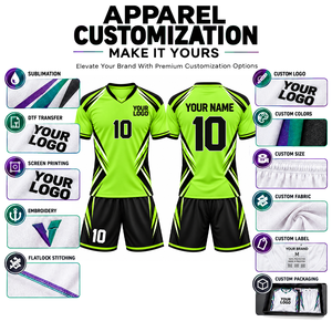 Customizable Soccer Jersey Set V-Neck Short Sleeve <b>Green</b> <b>Black</b> Sublimated Quick Dry Unisex Adult Uniform - Product Image 5