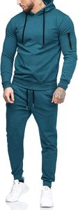Ensemble de survêtement respirant en maille pour homme, coupe ajustée, avec sweat à capuche et pantalon, bleu marine, anti-humidité, pour la gym et l'entraînement sportif - Product Image 5
