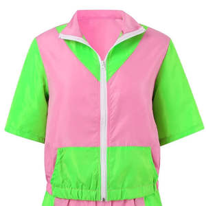 Casual 2 Piece Set 100% Nylon Short Crop Zipper <b>Jacket</b> Custom Windbreaker Shorts Breathable - Product Image 2