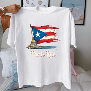 Camiseta de Mujer 100% Algodón con Diseño de la Bandera Puertorriqueña, Estilo Casual, Tejido de Punto, Ajuste Cómodo - Product Image 3