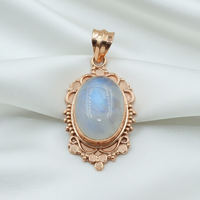 Pendentif artisanal en argent sterling 925 avec pierre de lune arc-en-ciel, cabochon ovale vintage, bijou pour femme, cadeau pour elle