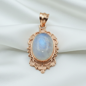 Colgante de plata de ley 925 hecho a mano con piedra lunar arcoíris, cabujón ovalado vintage, joyería de piedras preciosas, regalo para ella. - Product Image 4