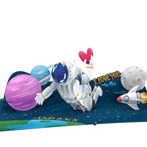 Carte de vœux 3D pop-up « Spaceship Love », faite à la main, pour la Saint-Valentin, carte pop-up 3D, carte 3D, artisanat en papier, carte de vœux pop-up - Product Image 2