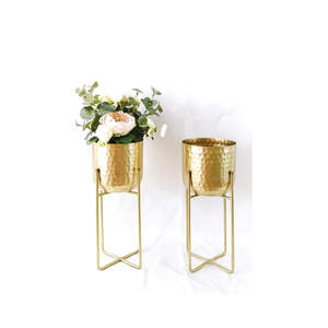 Lot de pots de fleurs en métal doré de style nordique pour bureau, avec support en fil de fer, pour plantes d'intérieur, bonsaïs et succulentes - Product Image 3