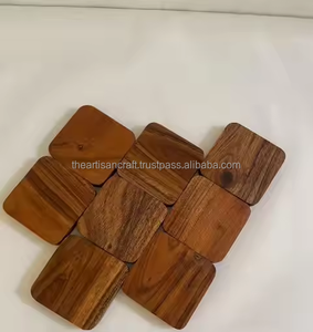 Posavasos de madera elegantes para protección de bebidas, juego de posavasos de madera natural hechos a mano, ideales para uso en el hogar, la Oficina y las fiestas - Product Image 1