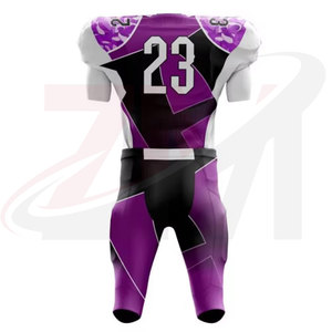Custom Sublimated American Football Uniform Men's Purple Black V-Neck Short Sleeve Moisture Wicking Fitted Jersey Pants Set - Product Image 5