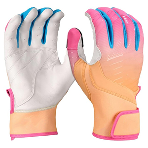 Gants de baseball tendance pour jeunes, en cuir rose avec accents bleus, design rembourré, pour le softball - Product Image 1