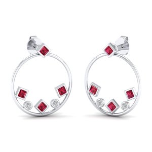 Boucles d'oreilles REYES, nouveau design, or massif 14 carats, moissanite certifiée GRA, à visser, taille princesse, 0,24 carat, pierres précieuses rubis - Product Image 5