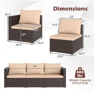 Ensemble de canapé d'extérieur en 3 pièces avec coussins, structure en rotin, coussins moelleux et housses faciles à nettoyer, parfait pour la terrasse et le jardin - Product Image 5