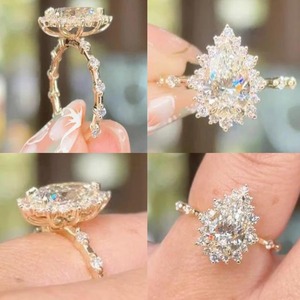 Premium Gold Silver Women <b>Ring</b> Yellow White Rose Finish Moissanite CVD Colour Stone <b>CZ</b> EGL VVS2 D Pear Round 3.95 CTS VS1 - Product Image 3