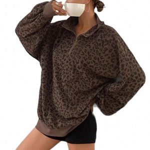 Pull oversize pour femme à imprimé léopard, col en V, manches chauve-souris, tricoté, respirant, coupe régulière, pour l'automne - Product Image 3