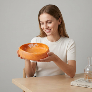 Handmade Resin Bowl Orange Polished Modern Luxury Dishwasher Safe Eco-Friendly Stackable Salad Serving Wedding Party Stocked - Product Image 1