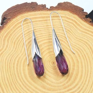 Nikhil Gems NG-033 Amethyst Quartz Teardrop <b>Earrings</b> Faceted Drop Gemstone Sterling Silver <b>Hook</b> Elegant Lightweight Dangle - Product Image 4