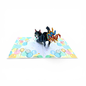 Tarjeta de Felicitación 3D Pop-Up de Gato con Diseño de Feliz Cumpleaños, Hecha a Mano con Papel, Impresión Offset, Diseño Personalizado, Corte Láser, Animal - Product Image 4