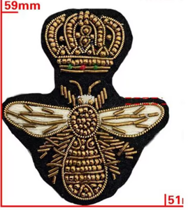 Hand Embroidery Velvet Bee Patch Custom Insect Embroidered Badge <b>with</b> Bullion Wire Premium Quality Sew on Patch Bulk Supply - Product Image 6