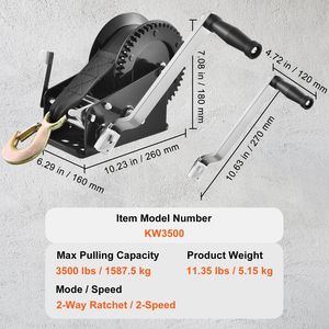 Verricello Manuale per Carichi Pesanti da 3500 Libbre con Cinghia in Poliestere da 33 Piedi a Cricchetto Bidirezionale per Rimorchi Nautici e Manovella - Product Image 5