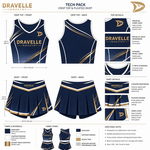 ชุดยูนิฟอร์มเชียร์ลีดเดอร์สั่งทำพิเศษจาก Dravelle Industry สีอินดิโก้ไล่เฉด พร้อมโลโก้สีทองเมทัลลิกและขอบสีขาว - Product Image 6