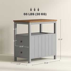 Tavolino Laterale Grigio con Stazione di Ricarica e Porte USB, Tavolino Stretto con Cassetti, Arredamento per Soggiorno - Product Image 3