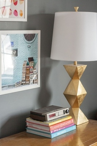 Modern Luxury Gold Geometric Faceted <b>Table</b> Lamp Nordic <b>LED</b> <b>Bedside</b> Light White Fabric Shade for Hotel Bedroom Home Decor - Product Image 4