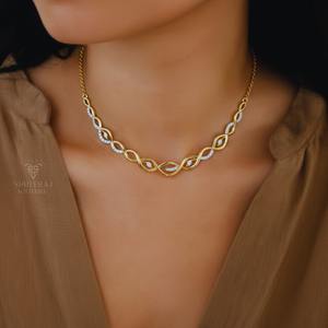 Collar de Diamantes para Mujer, 0.25CTW, Oro Sólido de 14K, Diseño de Hoja de Oro, Gargantilla, Regalo de Aniversario de Bodas - Product Image 1