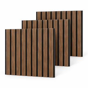 Panneau mural insonorisant en placage de bois classique moderne, design rayé 3D, dos en feutre noir pour la décoration intérieure de salle de bain - Product Image 1