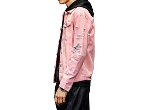 Men <b>Slim</b> <b>Fit</b> pink Denim <b>Jacket</b> with Button-Up Design Spring Season Quick Dry Breathable Structured <b>Fit</b> for Casual Wear - Product Image 3
