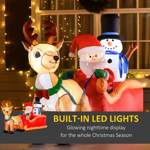 Decorazione Natalizia Gonfiabile da Esterno: Babbo Natale su Slitta con Renne e Pupazzo di Neve, 6,5 Piedi di Lunghezza, con Luci LED - Product Image 4
