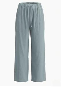 Pantalon décontracté d'été ample pour homme KLTW INT'L, gris clair, coupe large, en lin et coton respirant, léger, taille élastique avec cordon de serrage - Product Image 3