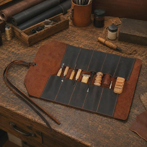 Genuine Leather Roll Up <b>Tool</b> Organizer Heavy Duty Craft <b>Tool</b> Storage Bag For Woodworkers <b>Carpenters</b> Mechanics OEM for sale - Product Image 2