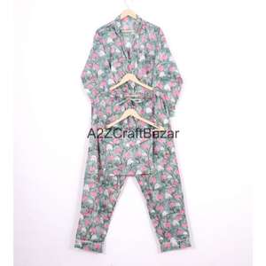 Conjunto de Pijama de 2 Piezas para Mujer, Estilo Bohemio Romántico, Suave y Liso, 100% Algodón, Top y Pantalones - Product Image 6