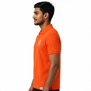 <b>Men's</b> <b>Orange</b> Short Sleeve Golf <b>Shirt</b> Solid Knitted Casual Top with Pocket Breathable Eco-friendly 100% Cotton - Product Image 3