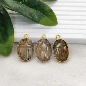 Colgante de Cuarzo Rosa Tallado a Mano con Diseño de Escarabajo, Amuletos Chapados en Oro, Abalorio Tallado de Cuarzo Rosa Natural con Diseño de Mariquita, Proveedor de Joyería - Product Image 5