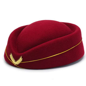 <b>Red</b> <b>Wool</b> Beret With Gold Wheat Emblem For Women Business Formal Wear 54-56CM - Product Image 1