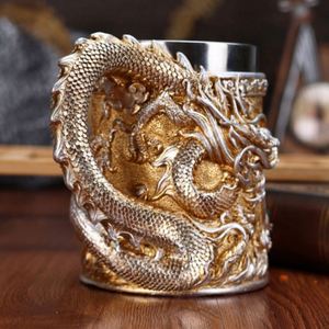 Tasse à café décorative vintage en acier inoxydable doré avec sculpture de dragon créative - Product Image 5