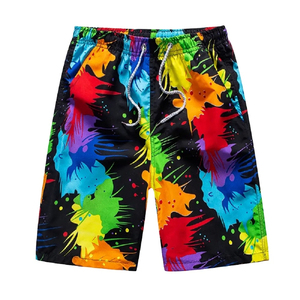 Men's Colorful <b>Paint</b> Splatter Print Board Shorts Quick Dry Drawstring Casual Swim Trunks Short Length Mid Waist Polyester - Product Image 1