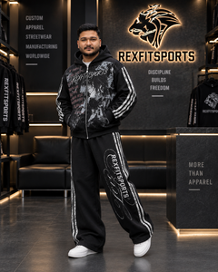 REXFITSPORTS Men <b>Black</b> DTF Printed Tracksuit Oversized <b>Zip</b> Up <b>Hoodie</b> Sweatpants Set Streetwear Two Piece Jogging Suit Private - Product Image 3