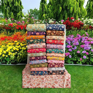 Tela Crepé Natural de Poliéster/Nylon/Metalizado de Peso Medio, Tejido de Punto por Urdimbre No Tejido de Alta Calidad HONEY LACE, con Diseño Floral/Adornos de Cuentas para Bodas - Product Image 1