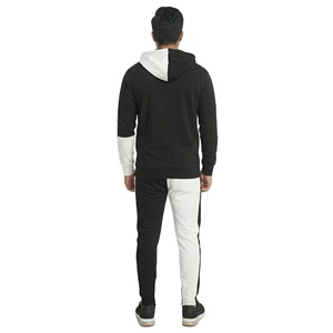 <b>Men's</b> Casual Breathable Lightweight Streetwear Solid Tracksuits Set Black White Colorblock Hoodie Jogger Pants Contrast Panel - Product Image 3