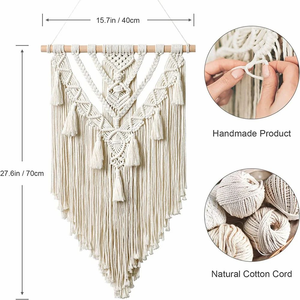White Boho Macrame <b>Wall</b> Hanging Tapestry Cotton Rope Geometric Tassel <b>Wall</b> <b>Decor</b> for Bedroom Living Room Nursery 18 x 30 inches - Product Image 5