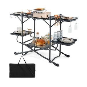 Table de barbecue portable d'extérieur à hauteur réglable, convertible et pliable, avec base en métal (aluminium) pour parcs, rangement inclus - Product Image 3