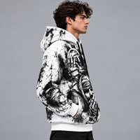 Sweat à capuche blanc pour homme avec imprimé visage style bandage, motif éclaboussures grunge, streetwear Y2K