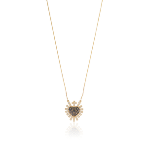 Collar con Colgante de Corazón Sagrado con Zafiro Azul y Diamantes, Diseño Único y Elegante, Oro Amarillo Sólido de 14K, Joyería Destacada - Product Image 1