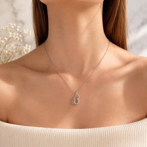 Initial Necklace 14K White <b>Gold</b> <b>Letter</b> B Pendant Personalized Diamond Necklace Genuine Gift IGI Certified Diamond Necklace Gift - Product Image 4