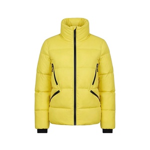 Veste matelassée jaune pour femme, coupe-vent d'hiver, col montant, manches longues, rembourrage en polyester, longueur normale, fermeture éclair - Product Image 1