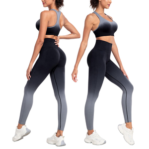 Women Gradient Color Seamless Yoga Set Sports <b>Bra</b> High Waist Leggings 3 Piece Full Length <b>Racerback</b> Crop Top Activewear - Product Image 2